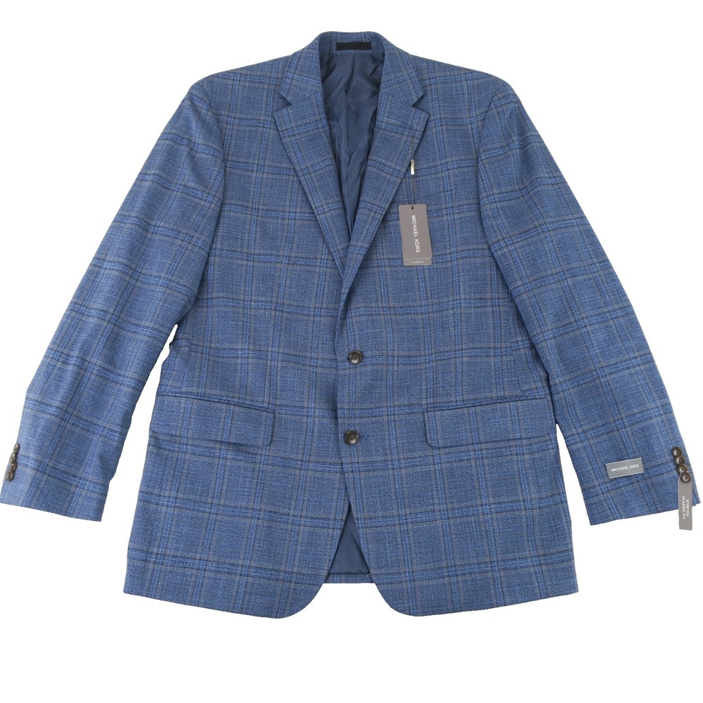 Michael Kors Kent Blazer Suit Sport‎ Coat Jacket Mens 42 Long Blue Plaid $295